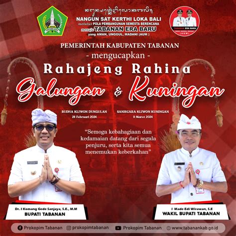 Pemerintah Kabupaten Tabanan Mengucapkan Selamat Hari Raya Galungan Dan