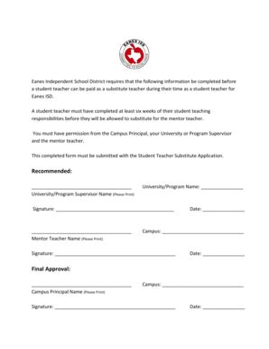 Fillable Online Edb Utexas Student Teacher Substitute Approval Form