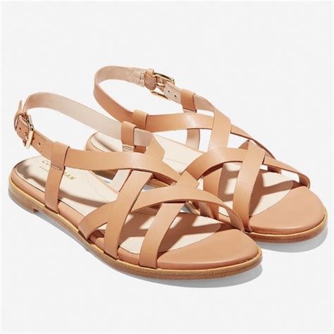 Cole Haan Shoes Cole Haan Womens Analeigh Leather Strappy Sandals Flats Natural Tan Size 65