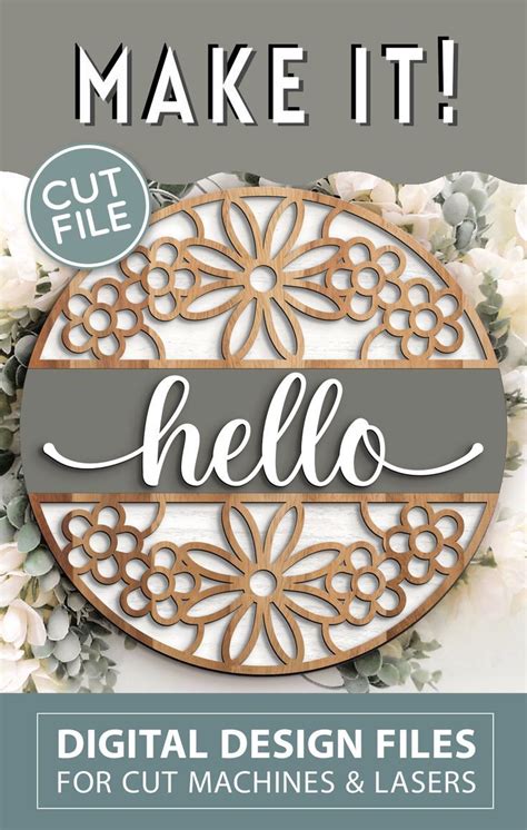 Hello Flower Round Svg Digital Download Round Door Hanger Svg