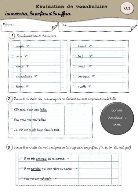 Préfixes et suffixes français exercices