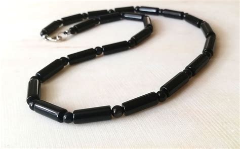 Mens Black Necklace Mens Beaded Necklace Black Choker Necklace Etsy