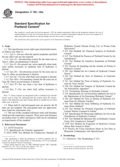 Astm C A Standard Specification For Portland Cement