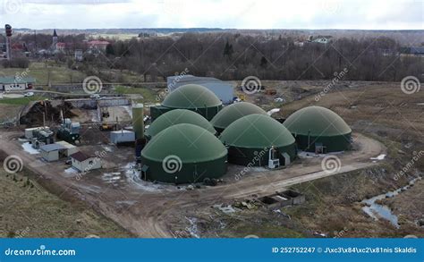 Aerial View Of Biogas Plant And Storage Tanks Flight Around Biogas