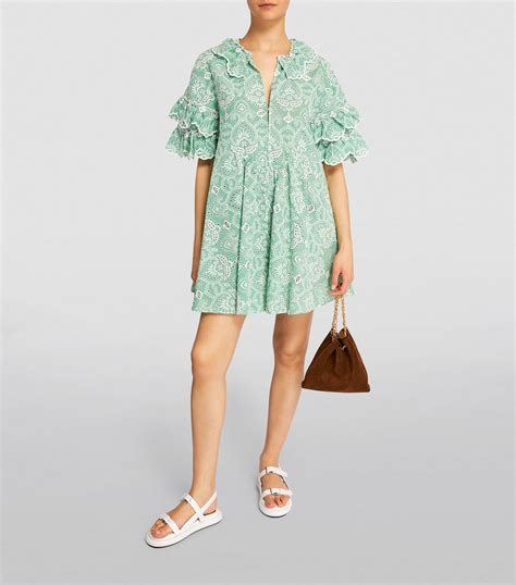 Maje Green Cotton Embroidered Mini Dress Harrods Uk