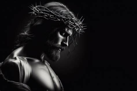 Premium Photo Jesus Christ Wearing Crown Of Thorns Passion And Resurection Isolated On Black