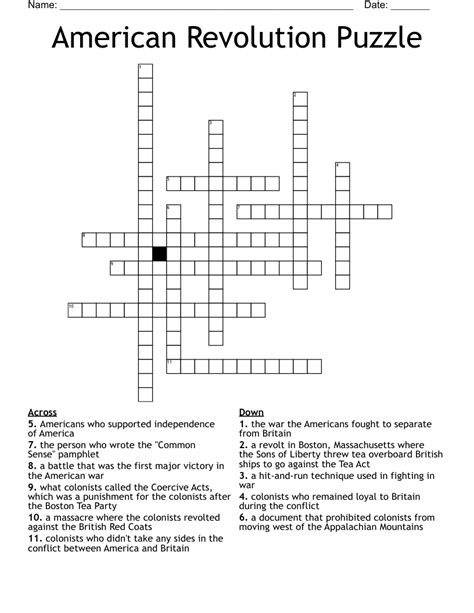 American Revolution Puzzle Crossword Wordmint