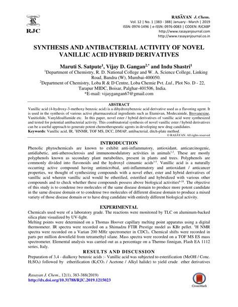 (PDF) Synthesis and Antibacterial Activity of Novel Vanillic Acid ...