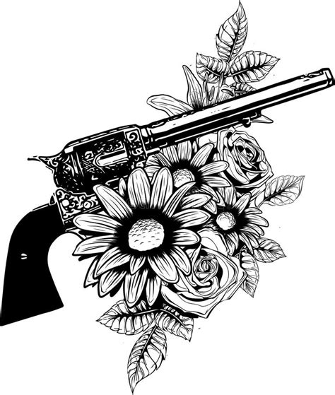 Guns And Rose Flowers Drawn In Tattoo Style Vector Illustration Stock Vector Illustration Of