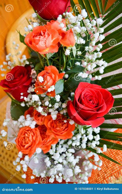 Red and Yellow Roses in a Bouquet Stock Image - Image of love, bright ...