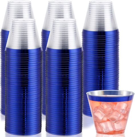 Dayammi 120pcs 9 Oz Blue Plastic Cups Disposable Clear Plastic Party Cups With Blue