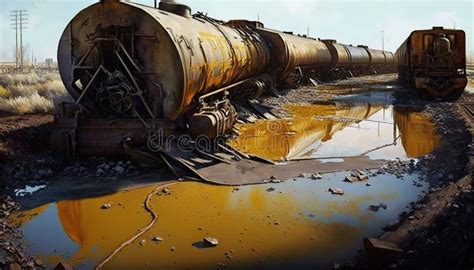 Toxic Leak from Freight Train Accident, Wreck of Railroad Cars and Tanks, Generative AI Stock ...