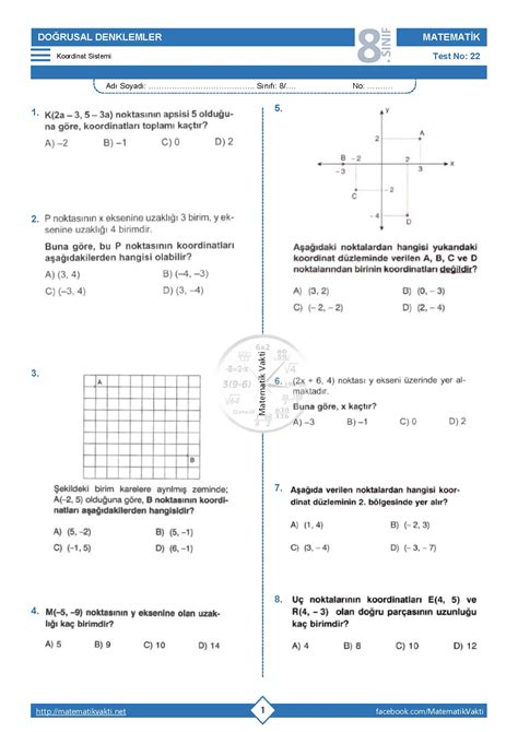 S N F Koordinat Sistemi Testi Pdf Ndir Matematik Vakti