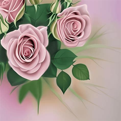 BlushColored Roses Bouquet with Dark Green · Creative Fabrica