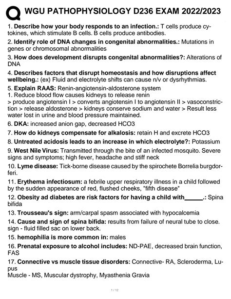 SOLUTION Wgu Pathophysiology D236 Exam 2022 2023 Studypool