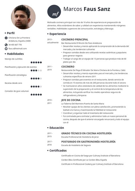 Ejemplo De Cv Para Cocinero Curriculum Vitae Para Cocina