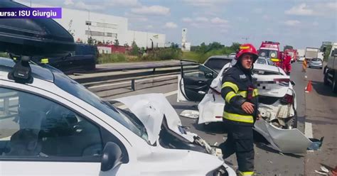 Accident grav cu cinci mașini pe A1 la intrarea în București Un copil