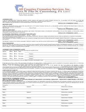 Fillable Online Cremation Authorization And Disposition Revised