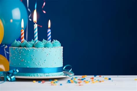 Premium Photo A Blue Birthday Cake With Candles On It Copy Space