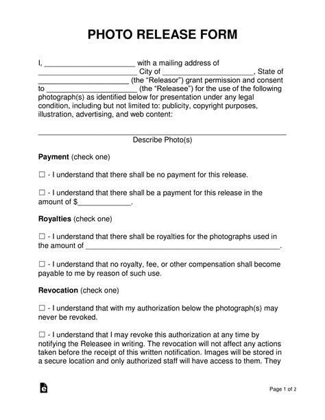 Printable Copyright Release Form For Photographers Printable Forms