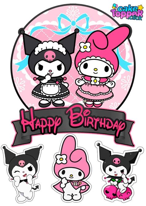 Kuromi Cake Toppers Hello Kitty Birthday Theme Birthday Cake Topper Printable Happy Birthday