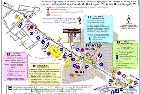 Wszystkich Świętych 2019 Zmiana organizacji ruchu przy cmentarzu MAPKA