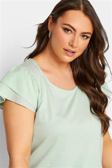 Yours Plus Size Mint Green Frill Sleeve T Shirt Yours Clothing