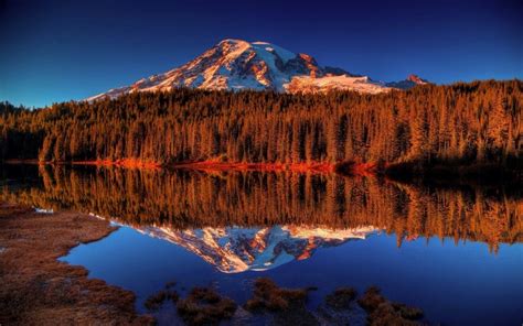 Landscape Forest Mountains Sunset Lake Water Nature Reflection