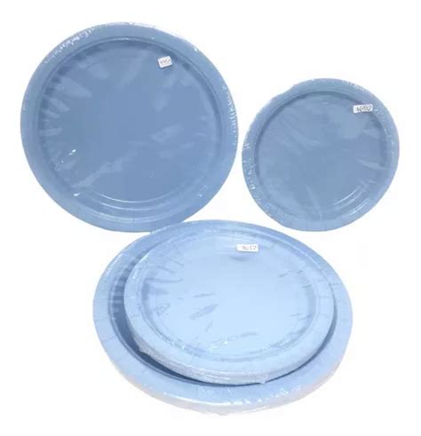 Platos Grande Pastel Azul Celeste Desechables Carton Env O Gratis