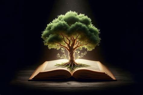 Premium Photo Book Or Tree Of Knowledge Concept With An Oak Tree