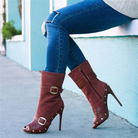 Shoespie Peep Toe Dark Brown Stiletto Heel Ankle Boots