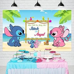 Amazon Stitch And Angel Gender Reveal Backdrop Decorations For