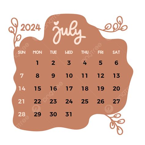 Kalender 2024 Vektor Gaya Vintage Juli Juli 2024 Juli Kalender