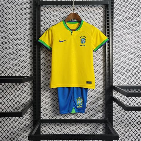 kit Camisa Seleção Brasileira Infantil 2022 2023 Uniforme 1 Copa do Mundo