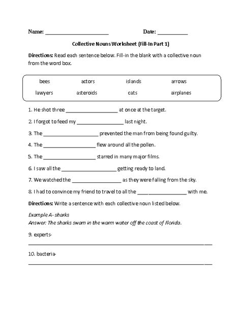 Nouns Worksheets | Collective Nouns Worksheets