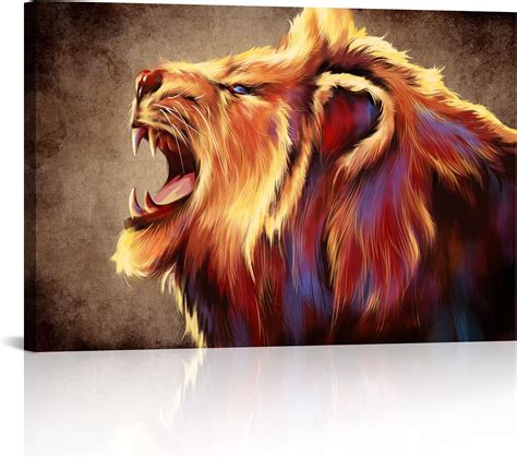 ArtKissMore Large Lion Canvas Wall Art - Roaring African King India | Ubuy