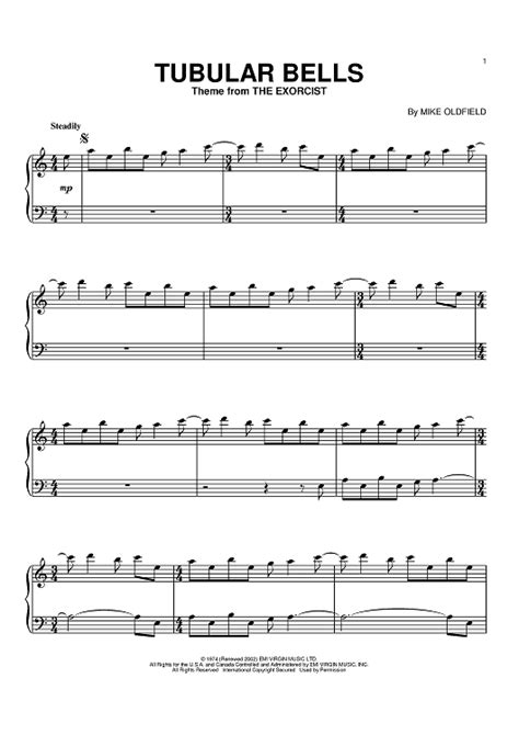 Buy Tubular Bells Sheet Music By Mike Oldfield For Piano