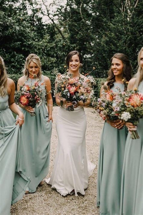 Crew Neck A Line Sage Green Long Bridesmaid Dress Sage Green