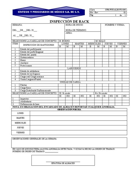 Spm Pue Alm Fo 048 Inspección De Rack Pdf