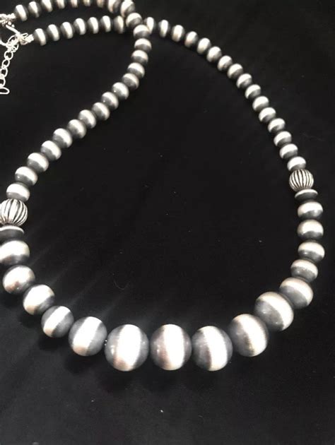 Sterling Silver Graduated Navajo Pearls Bead Necklace 22 Inch Etsy