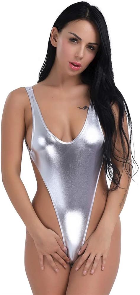 Kaerm Femme Maillot De Bain Pi Ce En Cuir Brillant Bikini Monokini