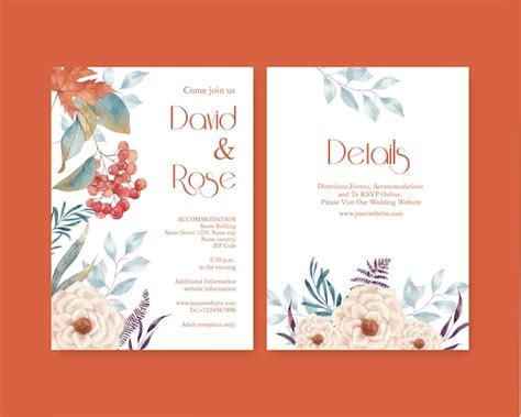 Premium Vector Wedding Card Template With Rustic Fall Foliage