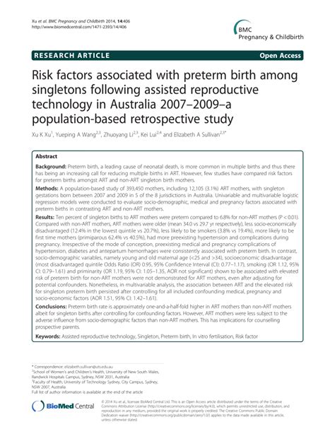 Pdf Risk Factors Associated With Preterm Birth Among Singletons