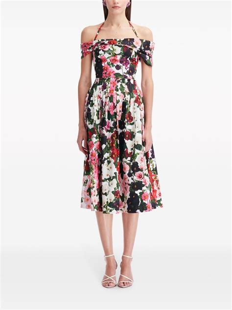 Oscar De La Renta Floral Print Cotton Blend Dress Farfetch