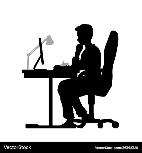 Black silhouette man working at computer Vector Image