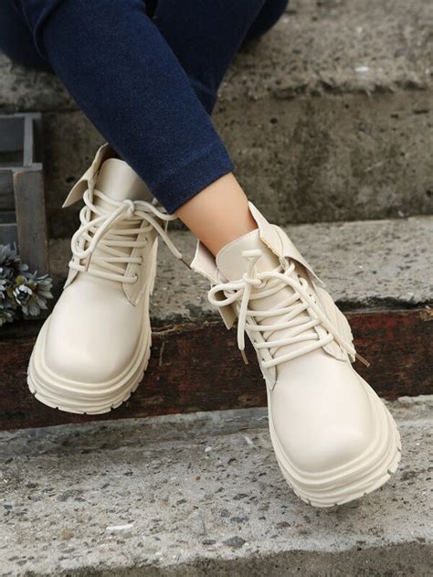 Minimalist Lace Up Front Combat Boots Shein Usa