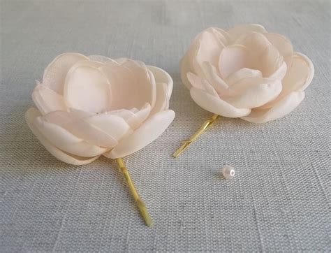 Nude Beige Pale Peach Fabric Flower In Handmade Bridal Etsy