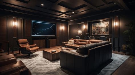 Premium Photo | A home theater with a large screen that says'the best'on it