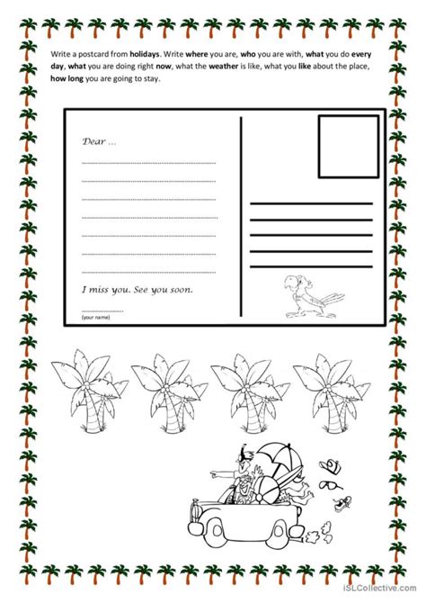 Postcard From Holidays Creative Writ English Esl Worksheets Pdf Doc