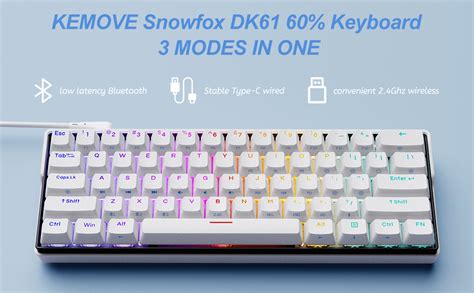 KEMOVE Snowfox DK61 60% Wireless Mechanical Gaming Keyboard, 2.4G/Type-C/Bluetooth 5.0 Gateron G ...